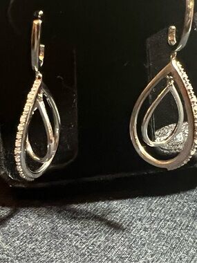 Sterling Silver Teardrop Dangle Earrings - Elegant Silver Sparkle